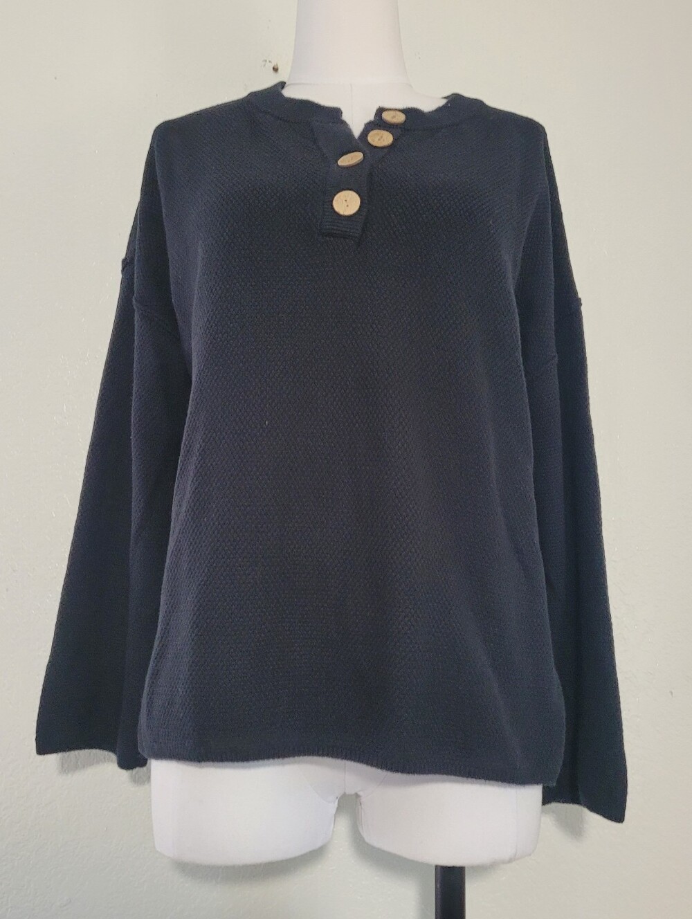 Lillusory Cozy Waffle Knit Henley Button-Front Long Sleeve Swrater Size Medium